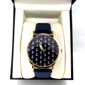 Geneva Platinum Watch Nautical Pattern Leather